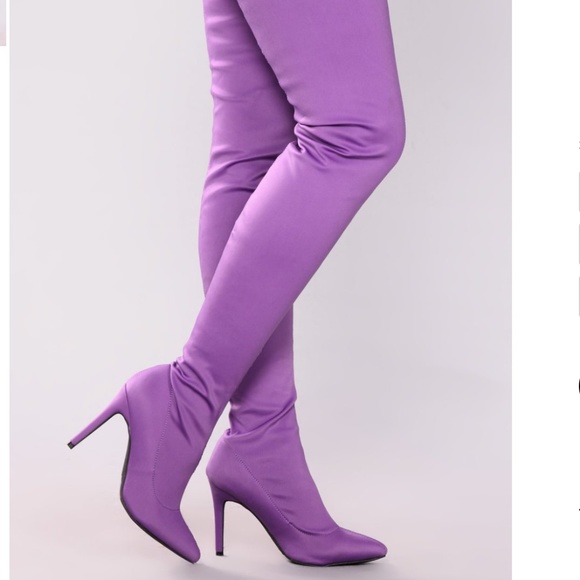 Shoes - Purple Thigh High Heel Boots Pointed Toe